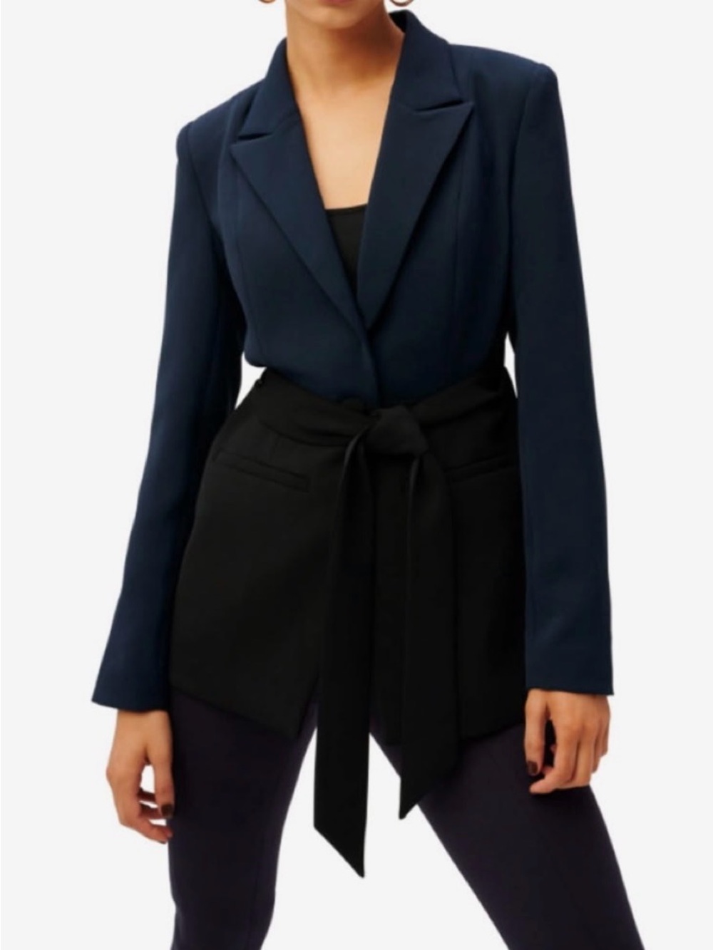 Good American Navy and Black Belted Blazer